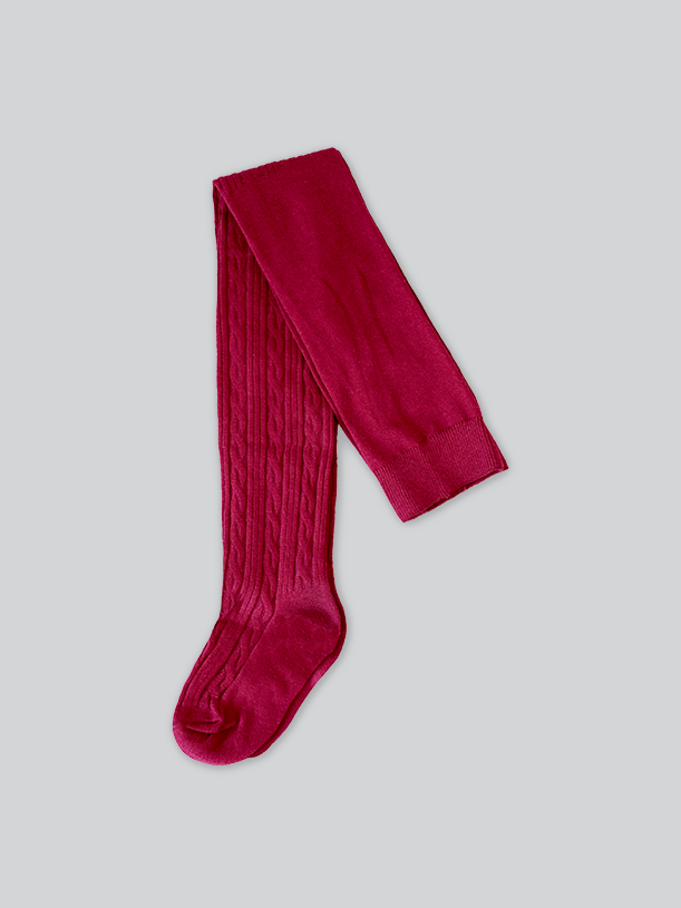 Cotton Ribbed Tights in Burgundy - Main Image