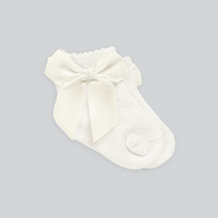 Mid-Length Grosgrain Bow Cotton Socks in Ivory