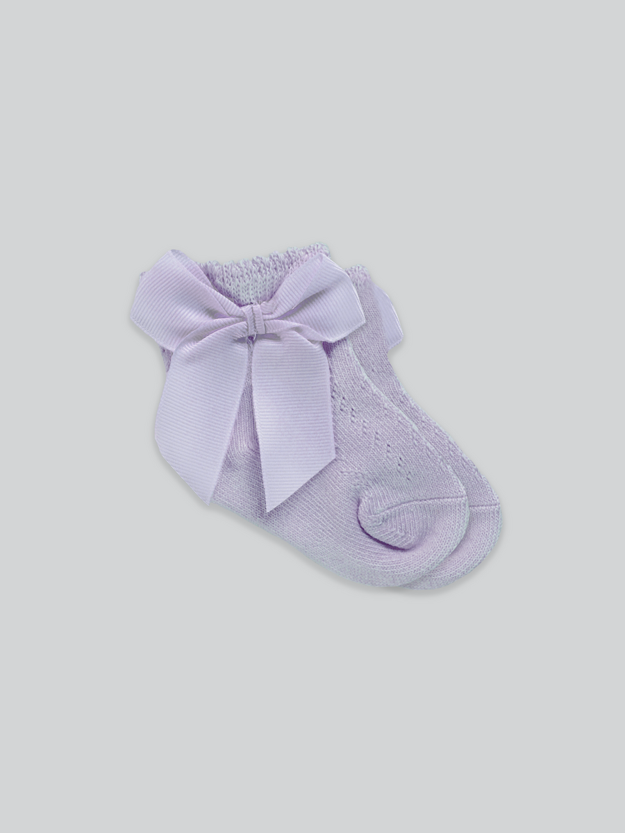 Mid-Length Grosgrain Bow Cotton Socks in Lilac