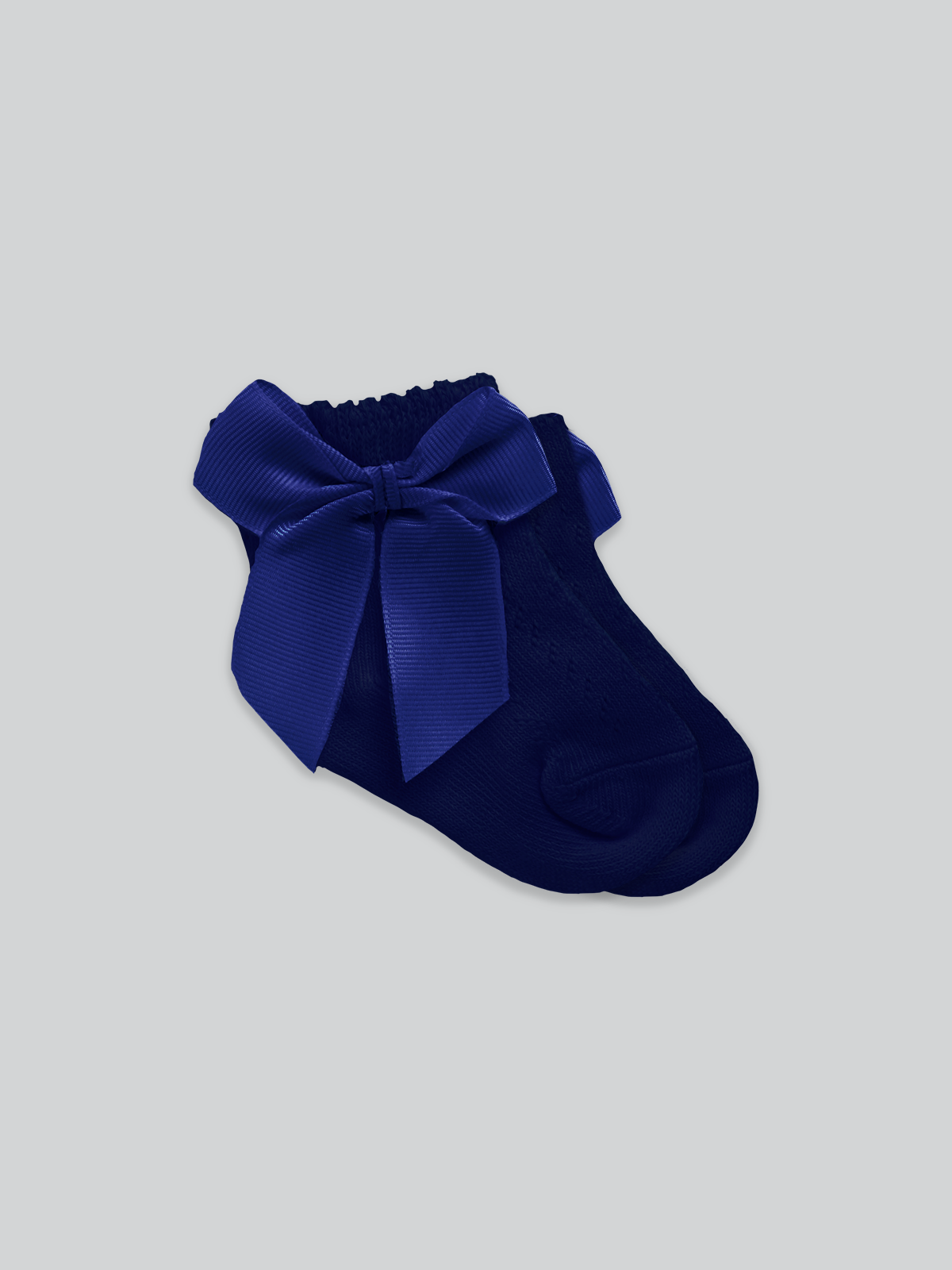 Mid-Length Grosgrain Bow Cotton Socks in Navy Blue