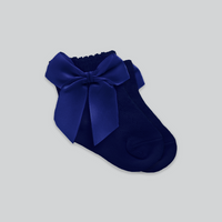 Mid-Length Grosgrain Bow Cotton Socks in Navy Blue
