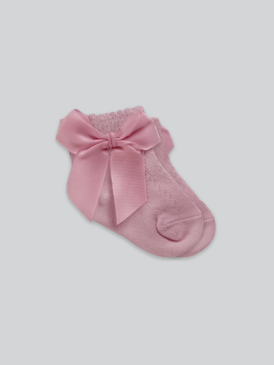 Mid-Length Grosgrain Bow Cotton Socks in Dusty Pink