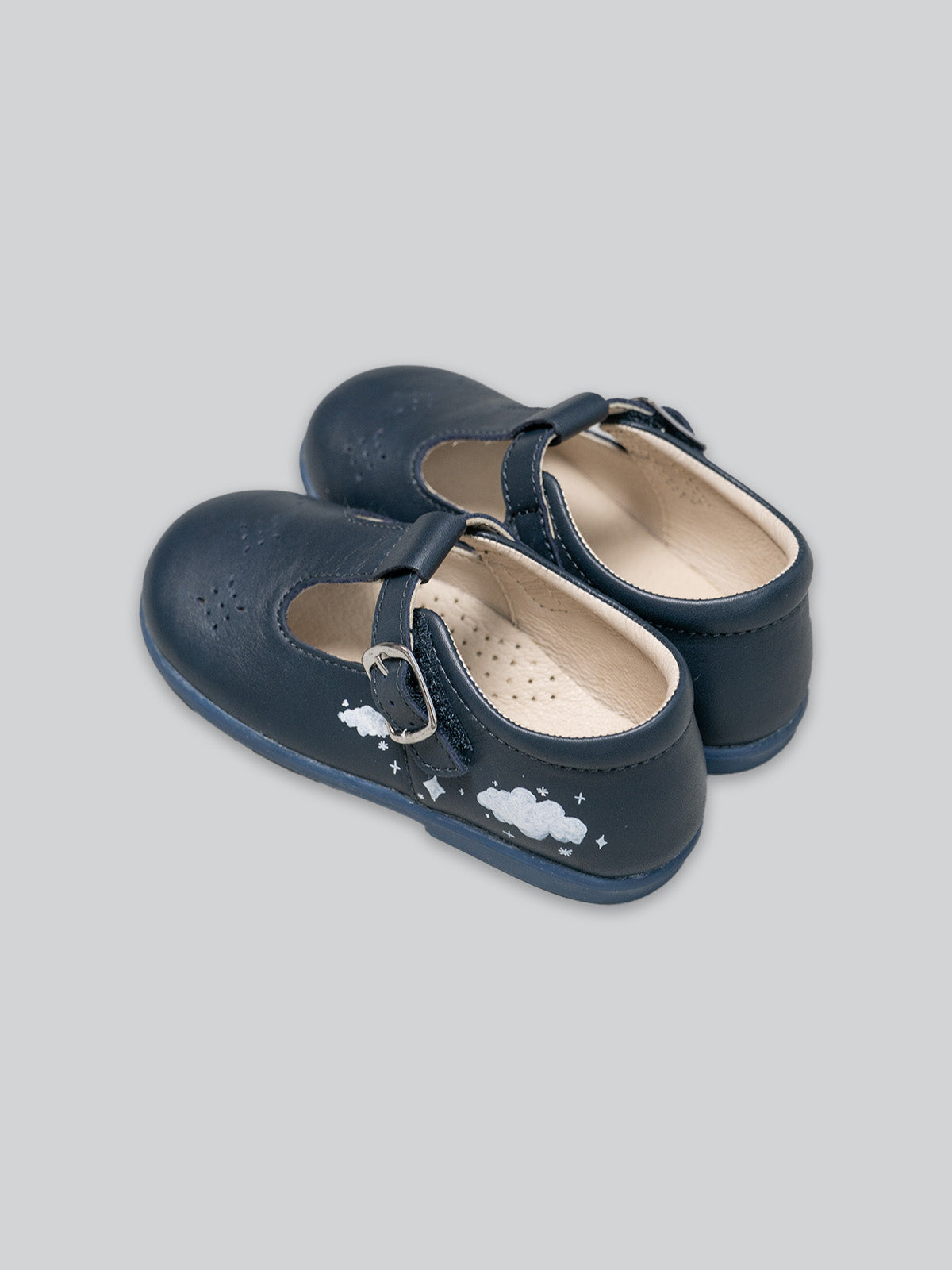 Up In The Sky Hand Painted Shoes in Marine Blue