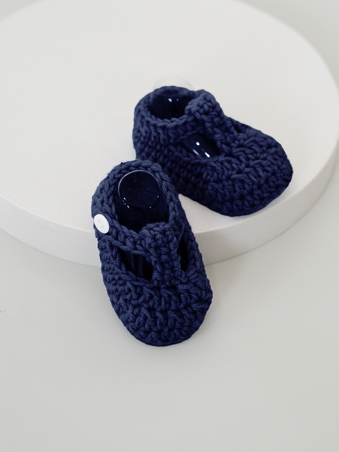 Crochet T-Bar Shoes in Navy Blue