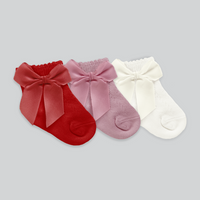 Mid-Length Grosgrain Bow Cotton Socks - Set of 3 (SET B)