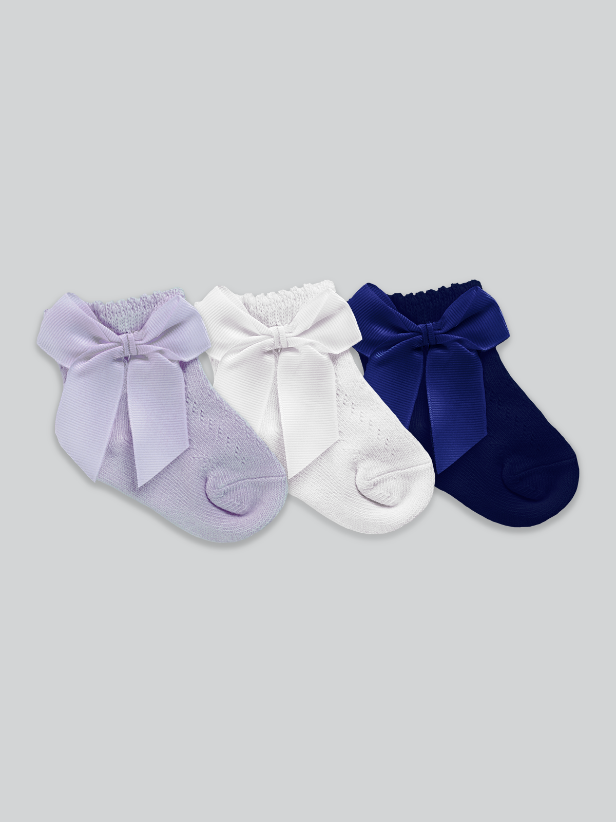 Mid-Length Grosgrain Bow Cotton Socks - Set of 3 (SET C)