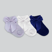 Mid-Length Grosgrain Bow Cotton Socks - Set of 3 (SET C)