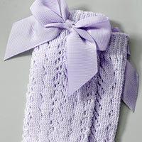 Mesh Cotton with Bow Knee - High Socks in Lilac