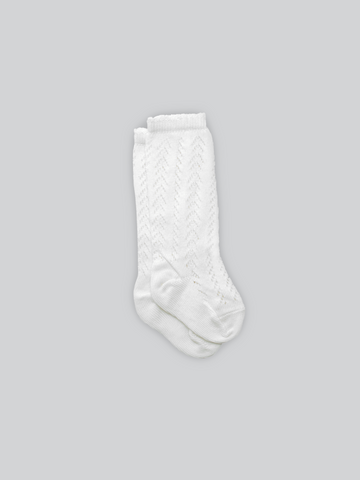 Mesh Cotton Knee-High Socks in Pure White