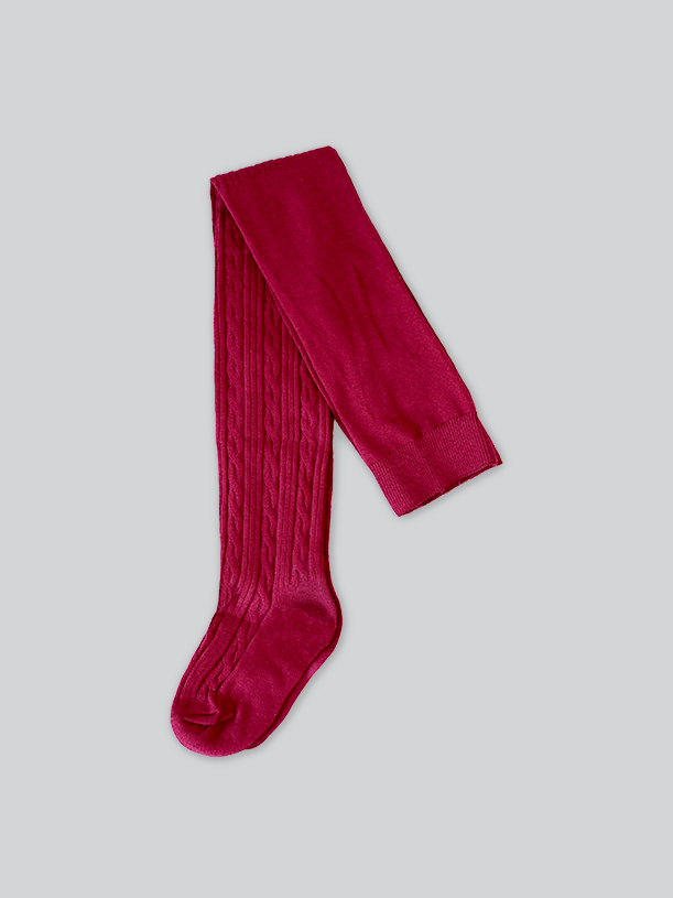Cotton Ribbed Tights in Burgundy