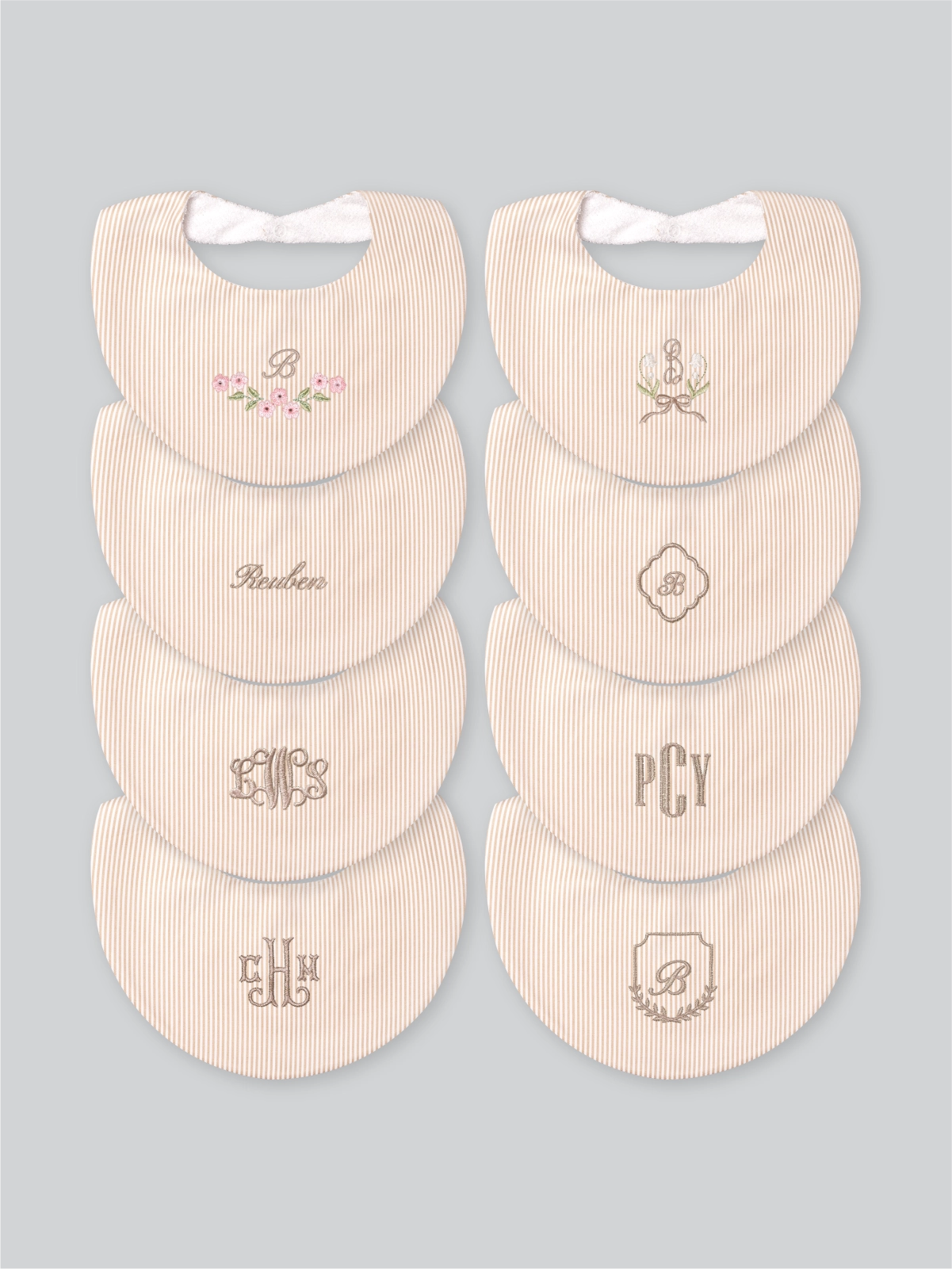Soft Rounded Bib in Caramel Pinstripes