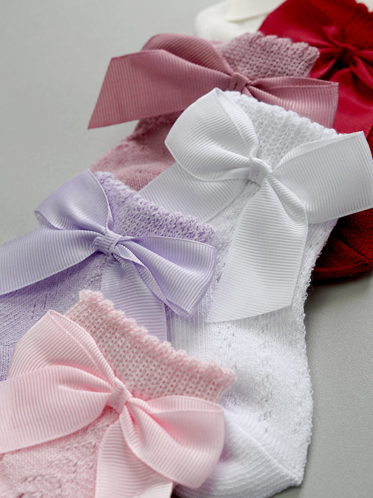 Mid-Length Grosgrain Bow Cotton Socks in Lilac