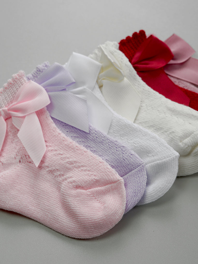 Mid-Length Grosgrain Bow Cotton Socks in Ivory