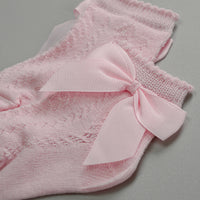 Mid-Length Grosgrain Bow Cotton Socks in Baby Pink