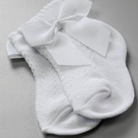 Mid-Length Grosgrain Bow Cotton Socks in Pure White