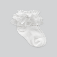 Triple Ruffled Cotton Socks in White