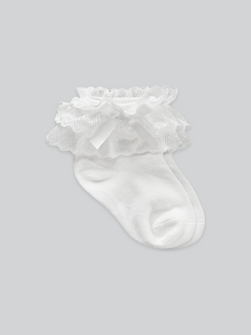 Triple Ruffled Cotton Socks in White
