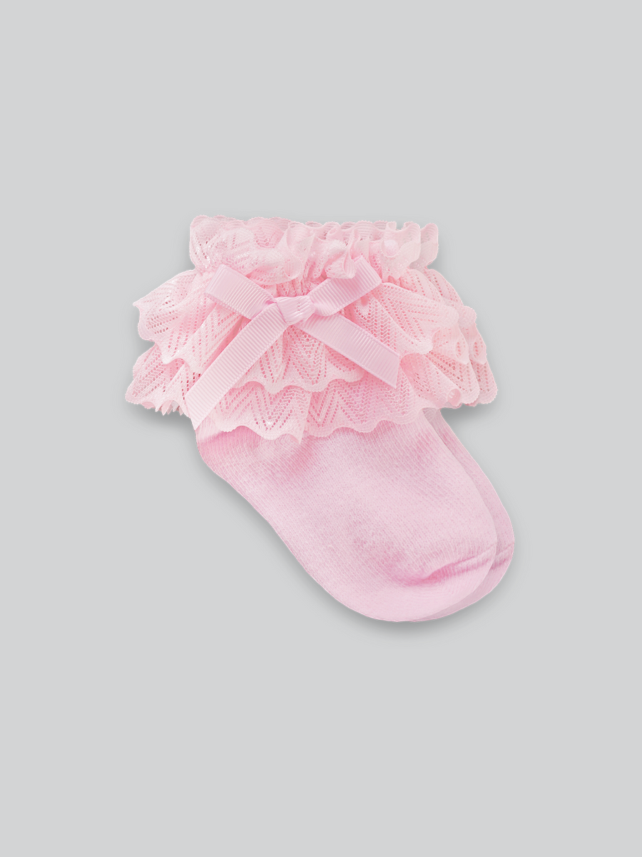 Triple Ruffled Cotton Socks in Pink