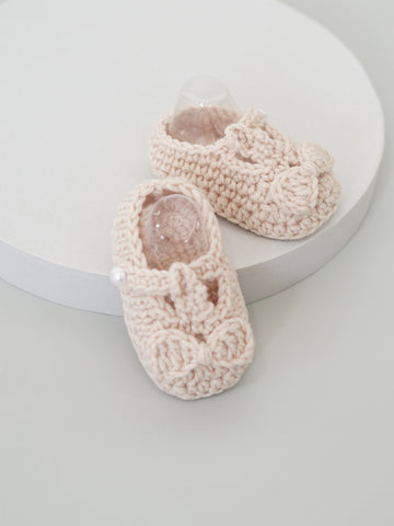 Bow Crochet Shoes - Beige