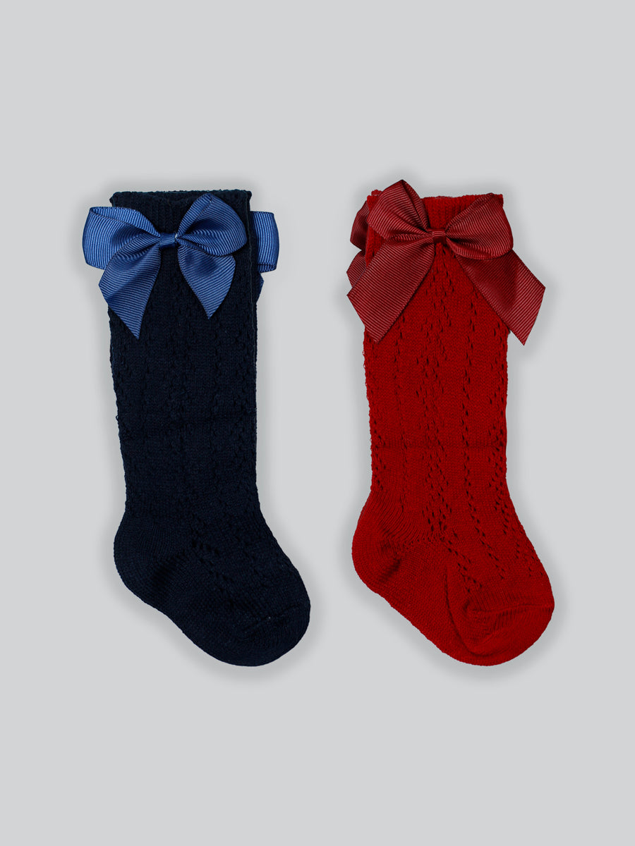 Holiday Mesh Cotton Socks with Grosgrain Bow