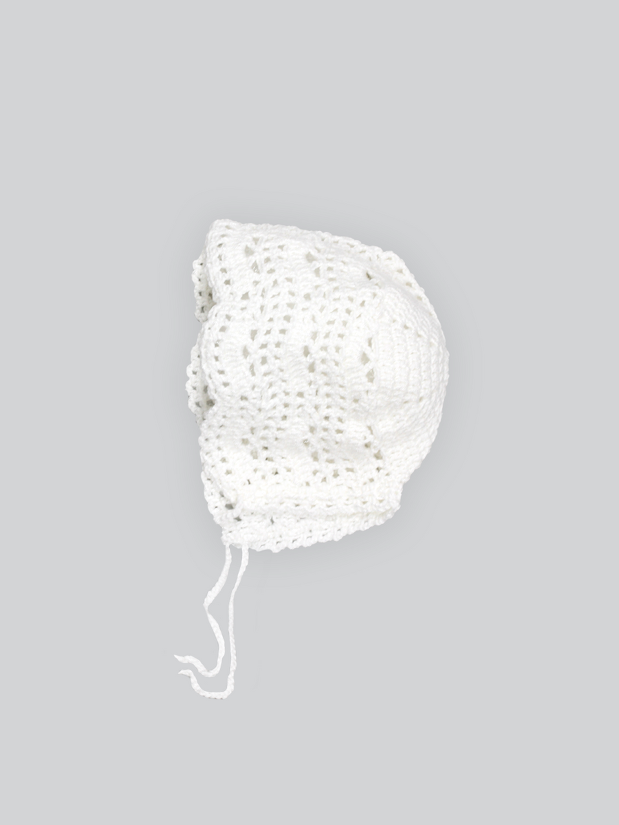 Hand Crochet Baby Bonnet in White
