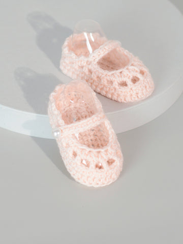 Strap Crochet Shoes in Baby Pink