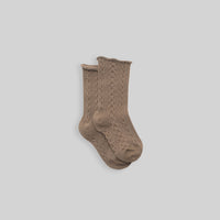 Cotton Cable Knit Socks in Cappuccino