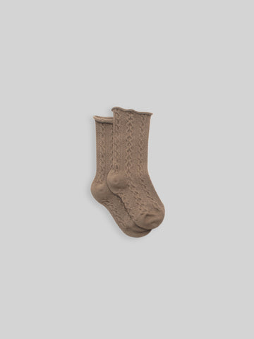 Cotton Cable Knit Socks in Cappuccino