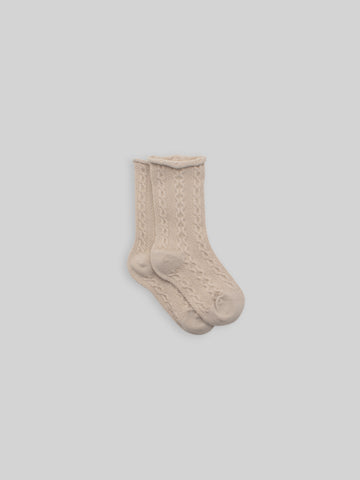 Cotton Cable Knit Socks in Oat Milk