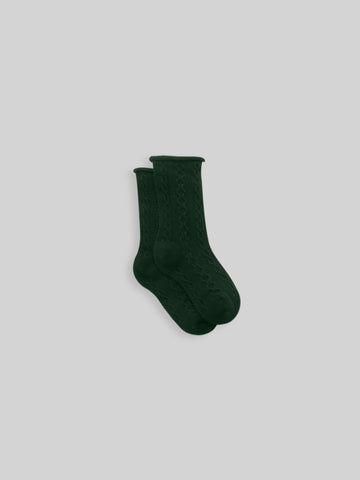 Cotton Cable Knit Socks in Seaweed