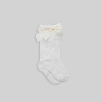 Mesh Cotton Socks Grosgrain Bow in White