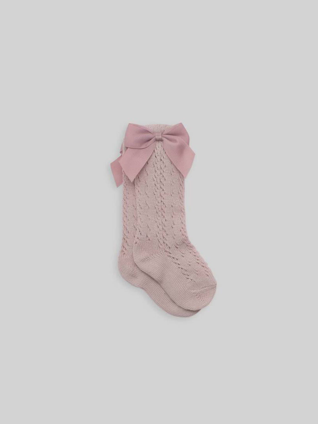 Mesh Cotton Socks Grosgrain Bow in Dusty Pink