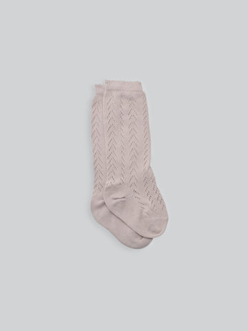 Mesh Cotton Knee-High Socks in Dusty Pink