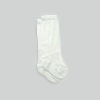 Mesh Cotton Knee-High Socks in White