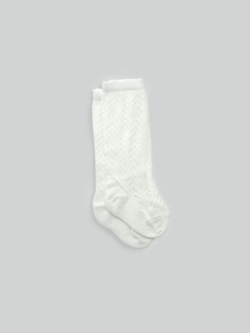 Mesh Cotton Knee-High Socks in Ivory White