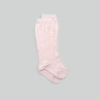 Mesh Cotton Knee-High Socks in Baby Pink