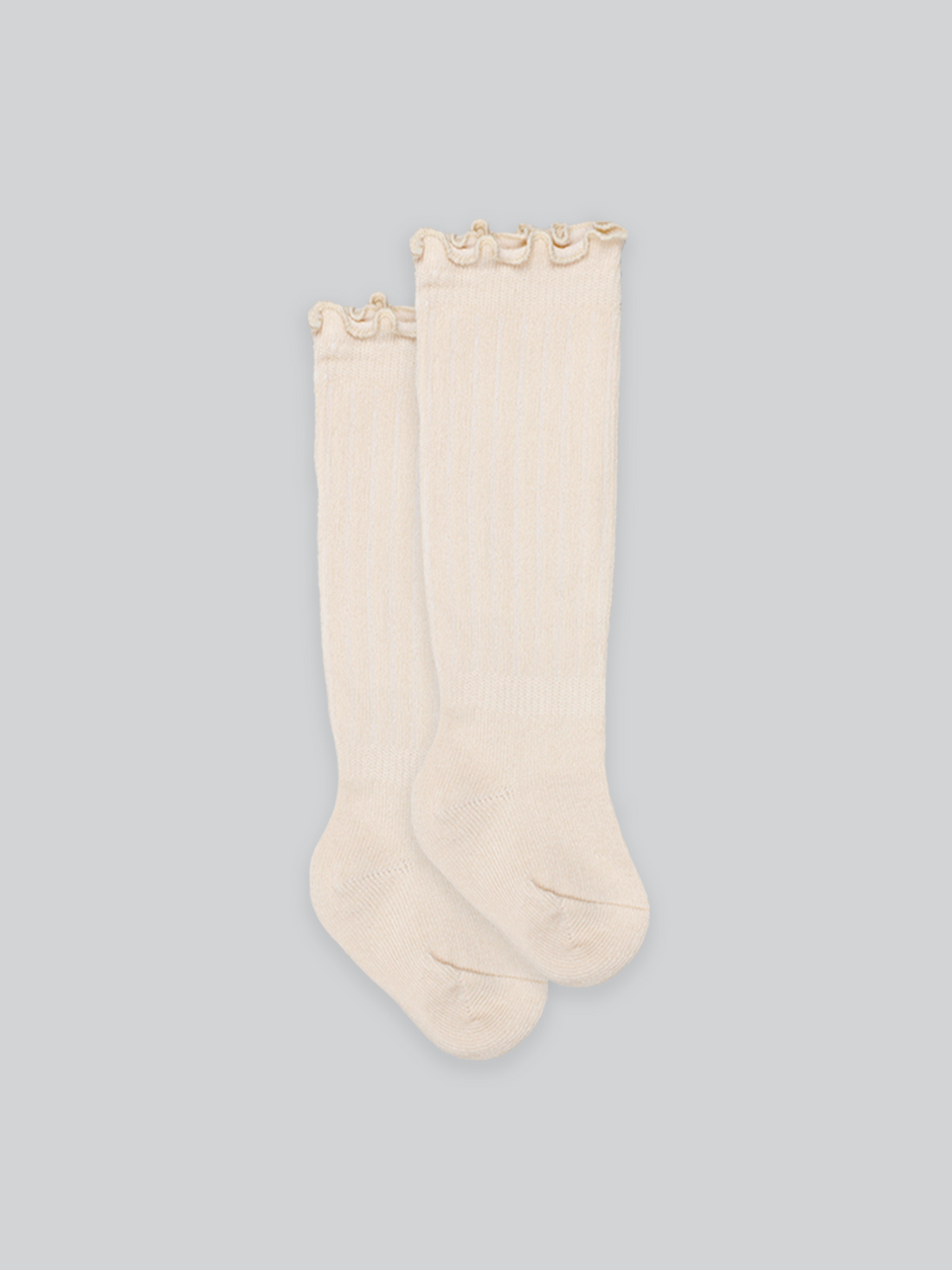 Frill Ribbed Cotton Knee-High Socks