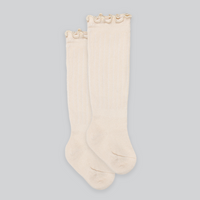 Frill Ribbed Cotton Knee-High Socks